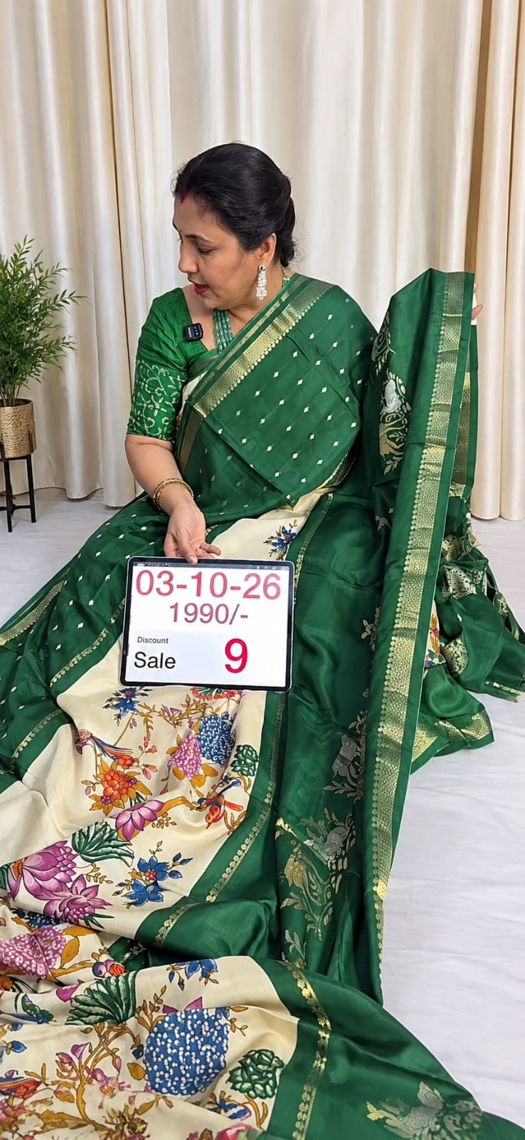 Pure Chinon Silk Saree – Dark Green