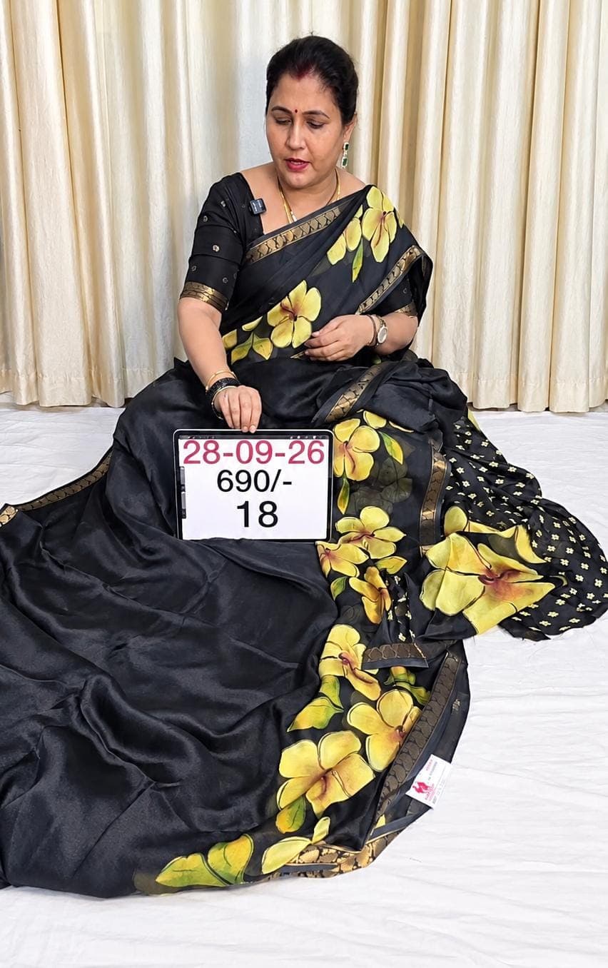 Premium Quality Georjette Saree – Black