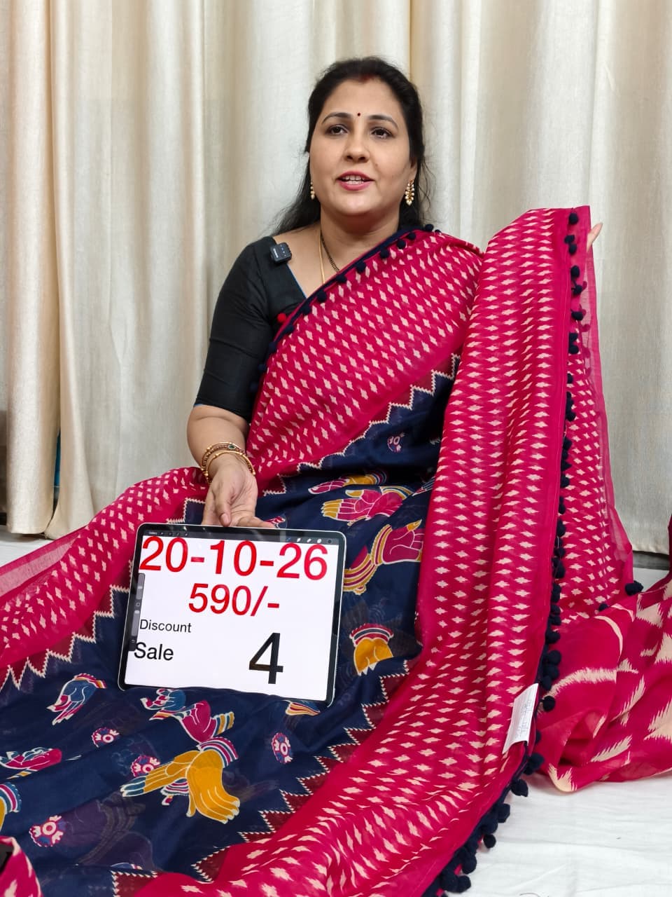 Chendari Linen Mix Saree – RANI PINK & ROYAL NAVY BLUE