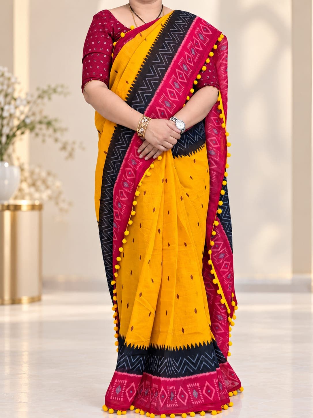 Lenin Chanderi Mix Saree – Mustard Yellow
